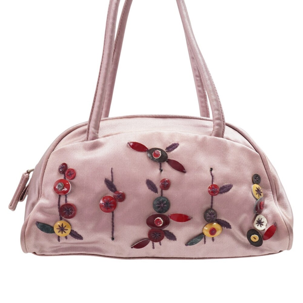 PRADA Flower Bead Jewel Satin Handbag Clutch Pink